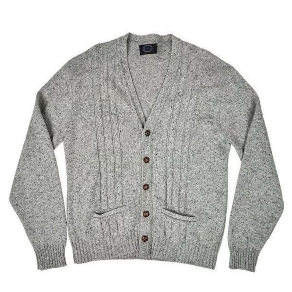 Jantzen Gray Wool 80s cable knit Men's Cardigan Sweater